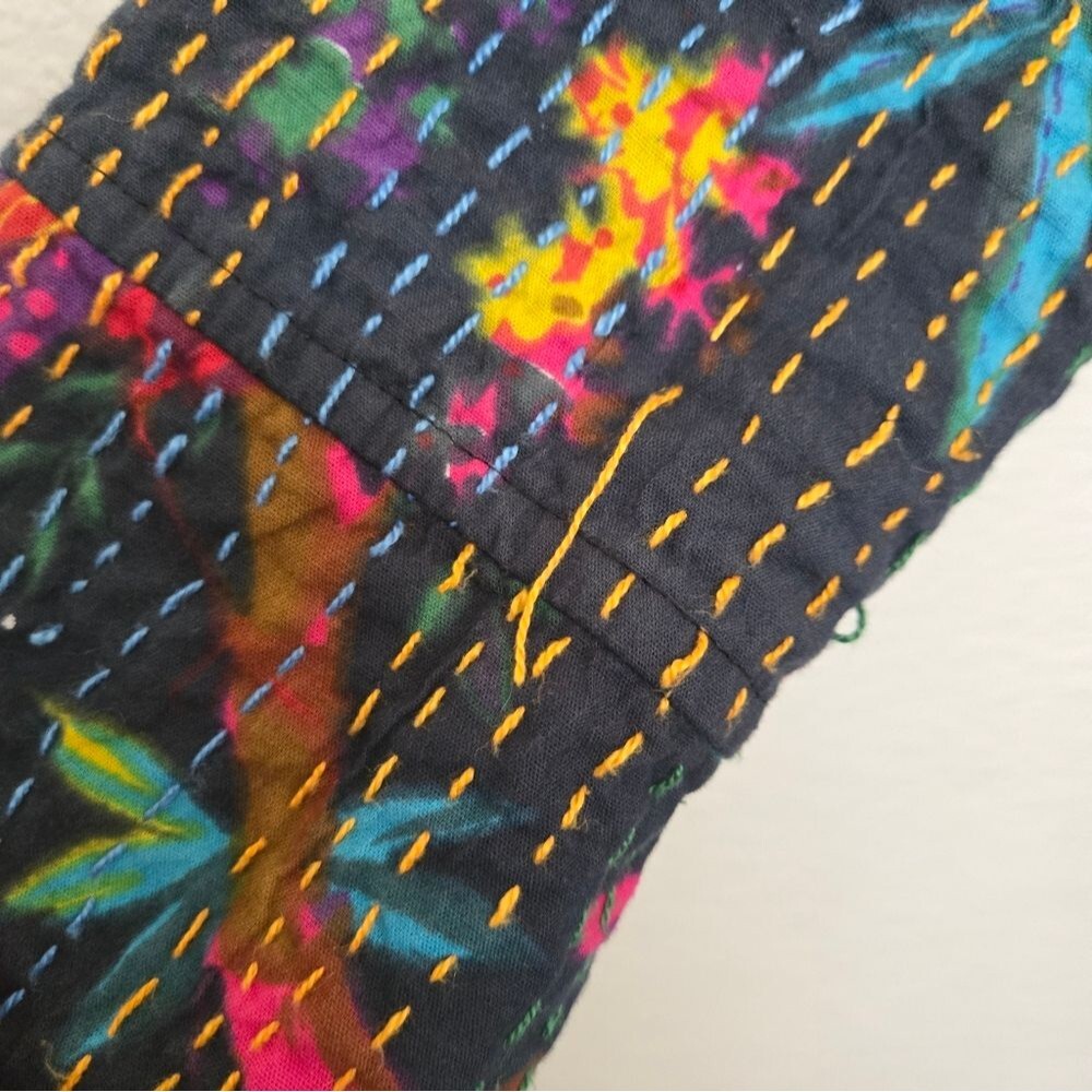 Bohemian Floral Birds Cotton Black Long Jacket Size Small - Picture 4 of 14